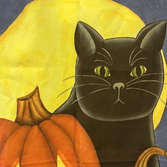 Halloween Night Large Flag with Cat, Jack O’ Lantern, Pumpkin, Leaves and Gourds - Picture 4 of 12